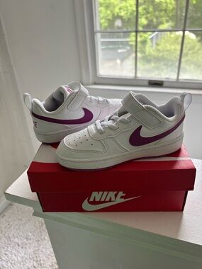 Nike Court Borough Low White Purple Toddler Girls Sneakers Size 9 – New w/ Box